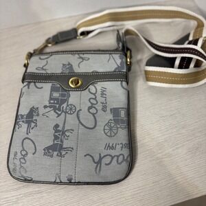 Coach Est. 1941 Horse & Carriage Crossbody Bag‎ Purse Canvas Leather Trim Gray